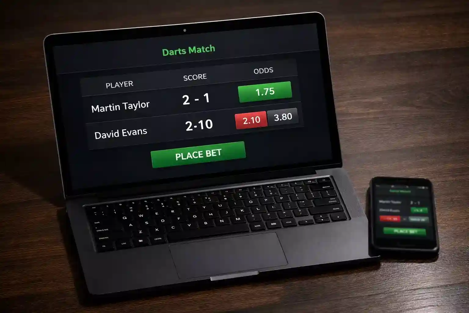 Übersichtlicher Bildschirm mit verschiedenen Darts-Wettmärkten